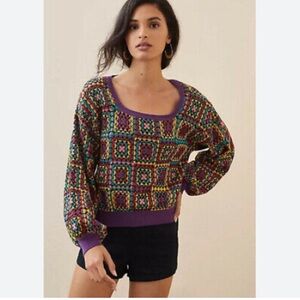 Farm Rio multicolor Rainbow Knit cropped Sweater